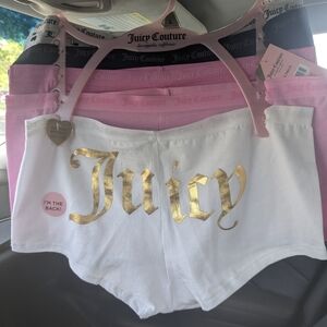 Juicy Couture 3 Pack Boyshort Panties L Cotton Spandex Gold Logo Cherries